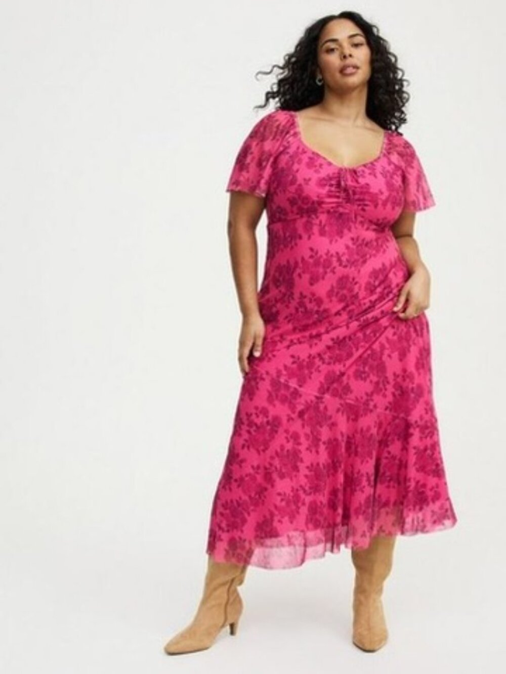 Torrid Flutter Sleeve Tie Front Maxi Dress Pink Womens 3X Spring Summer NWT